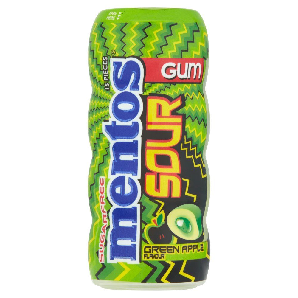 Mentos Sour Gum Green Apple Bottle 30G